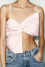 Kora Bow Crop Top In Pink