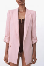 Pink Rolled-Up Sleeves Blazer