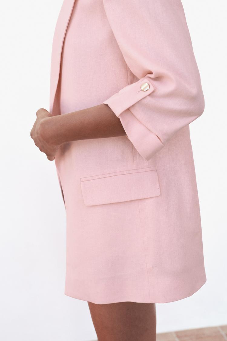 Pink Rolled-Up Sleeves Blazer