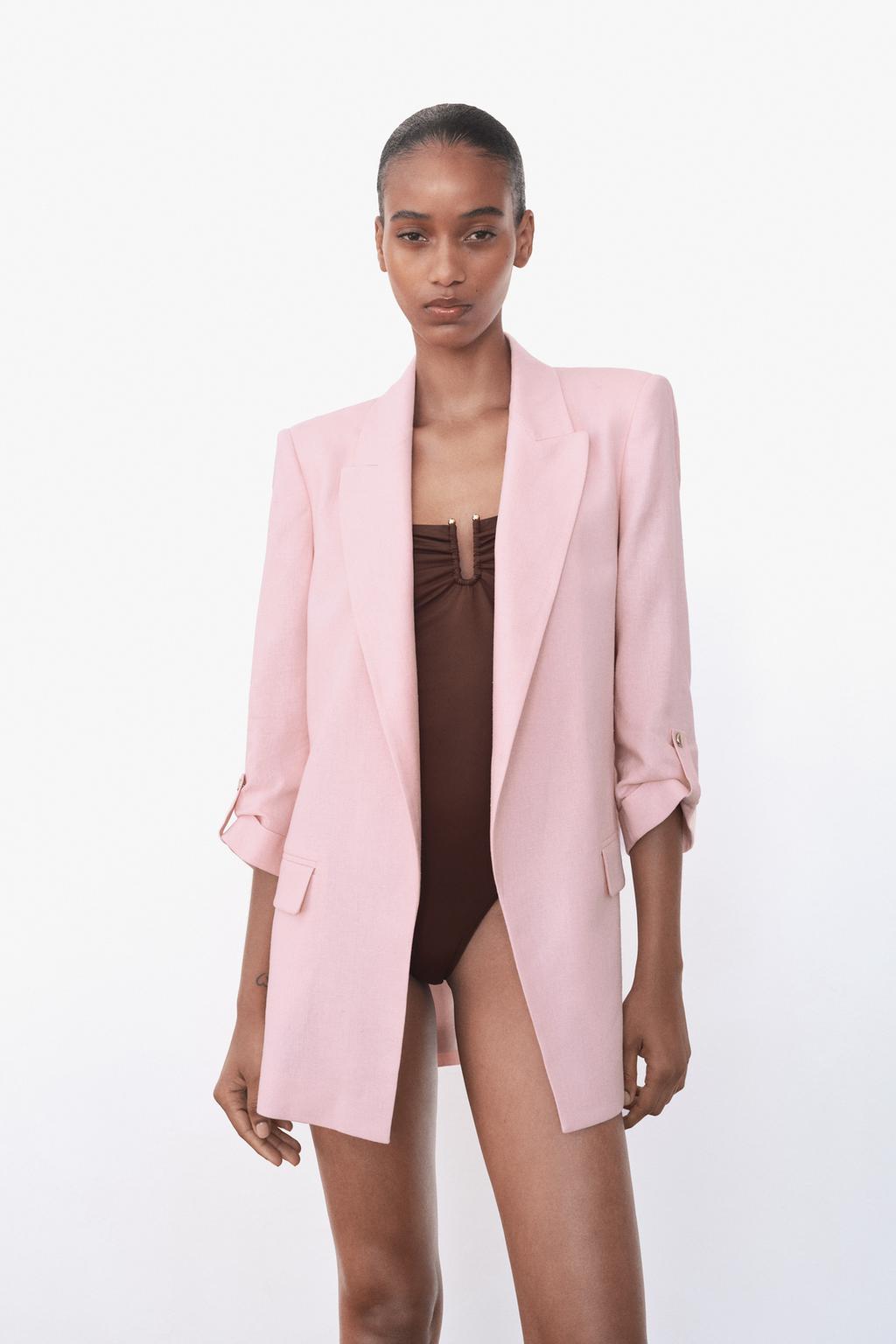 Pink Rolled-Up Sleeves Blazer