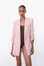Pink Rolled-Up Sleeves Blazer