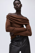 Cropped Rib-Knit Off-The-Shoulder Top