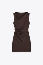 Draped Short Dress In Brown