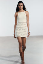 Halter Neck Crochet Mini Dress