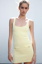 Yellow Halter Neck Stretch Dress