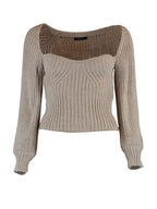 Long Sleeves Sweetheart Neck Crop Top In Beige