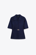 Plain Belted Navy Top