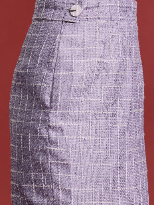 Lavender Checked Blazer & Skirt Set