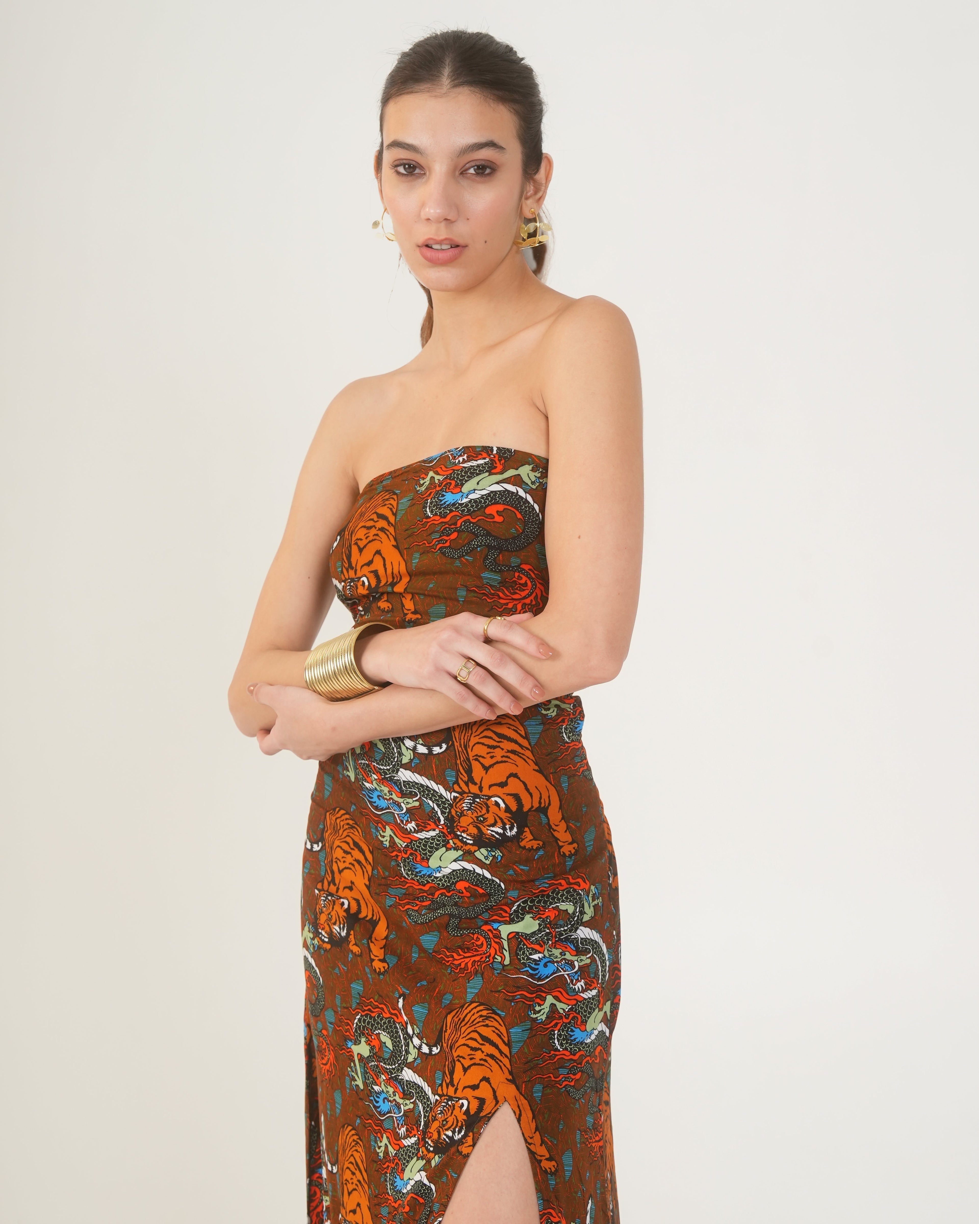 Moon Tube Fit Tiger Motif Dress