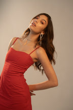 Moon Spaghetti Straps Red Dress With Side Zipper