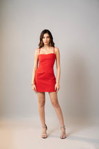 Moon Spaghetti Straps Red Dress With Side Zipper