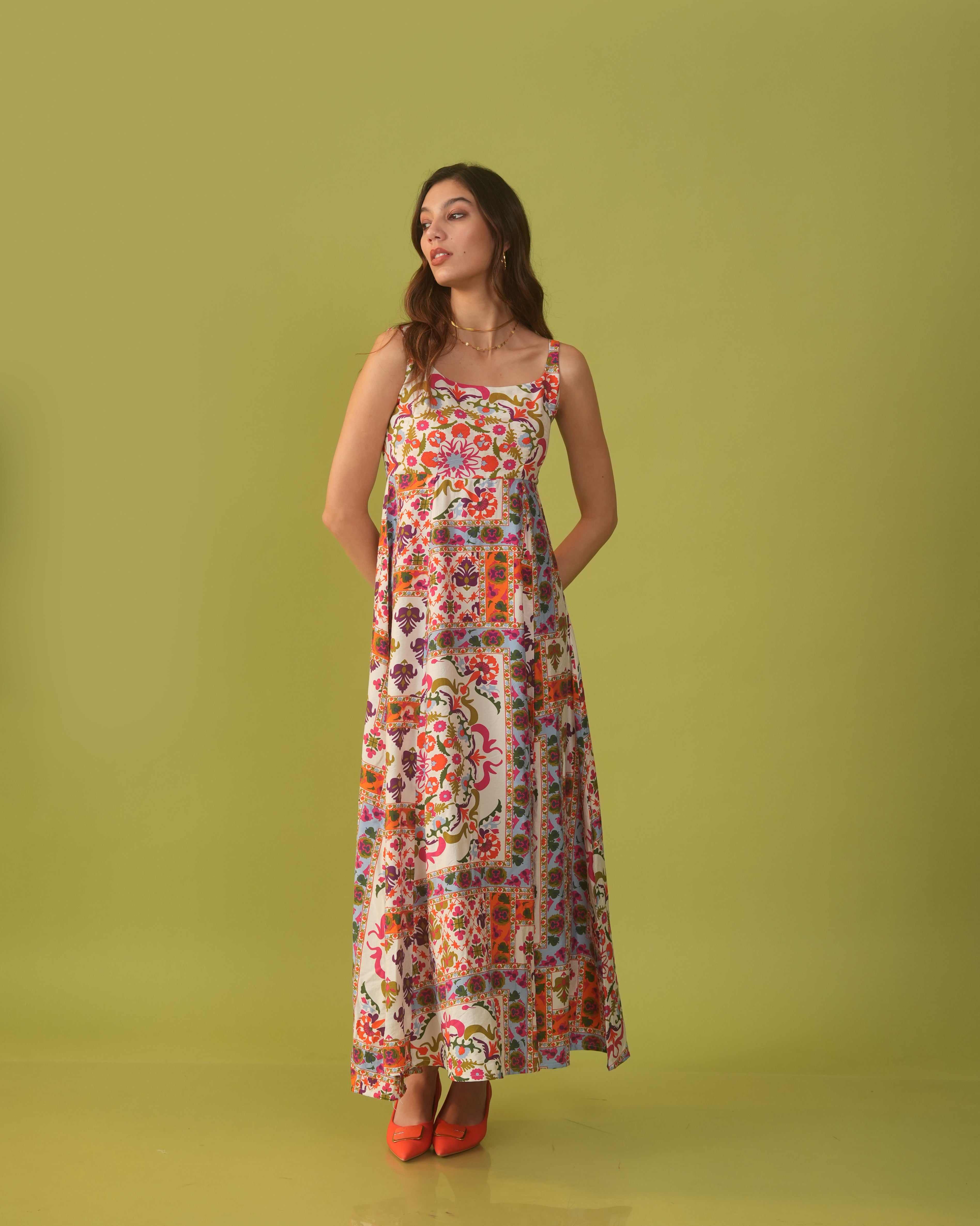 Moon Tribal Print Long A-Line Dress