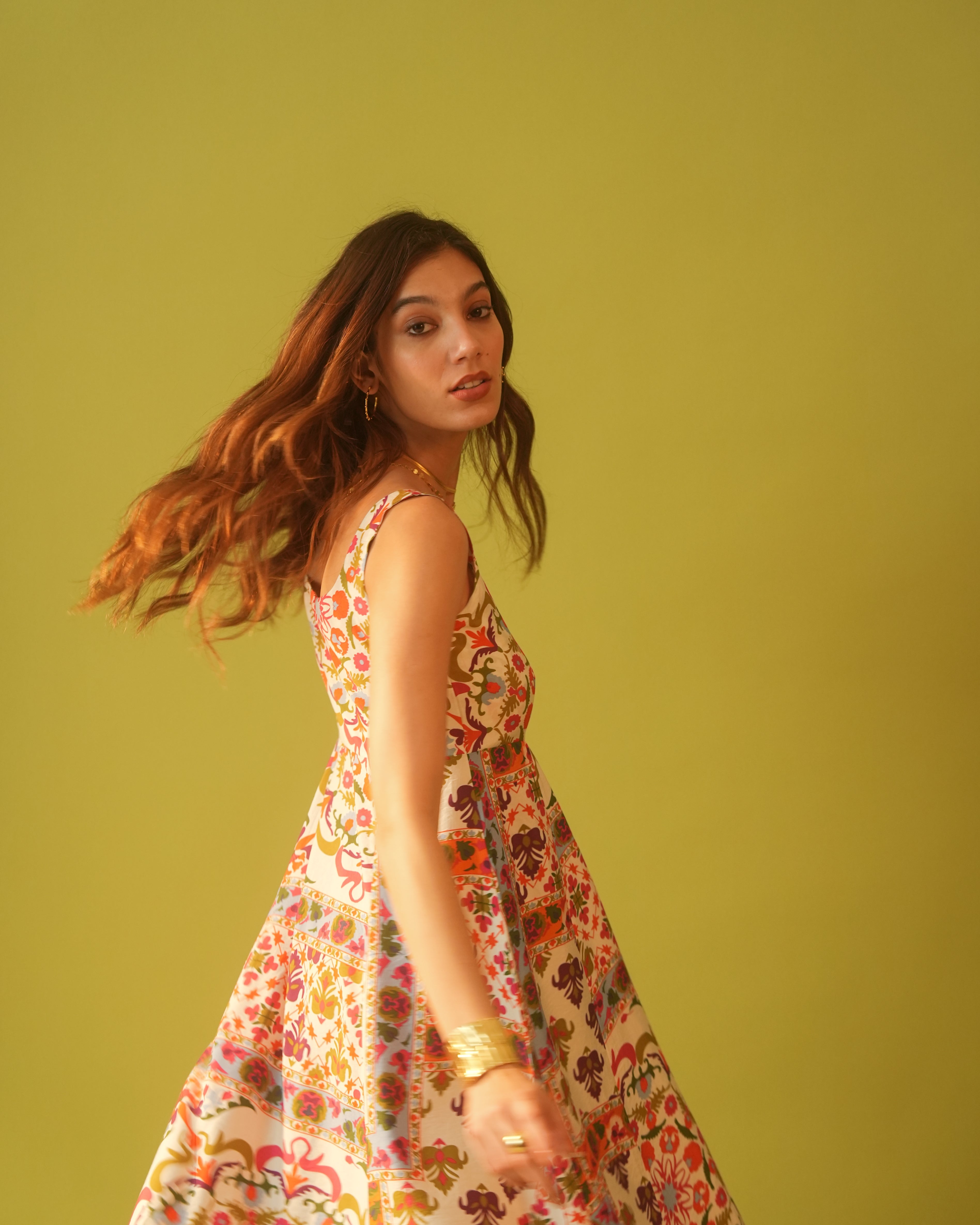 Moon Tribal Print Long A-Line Dress