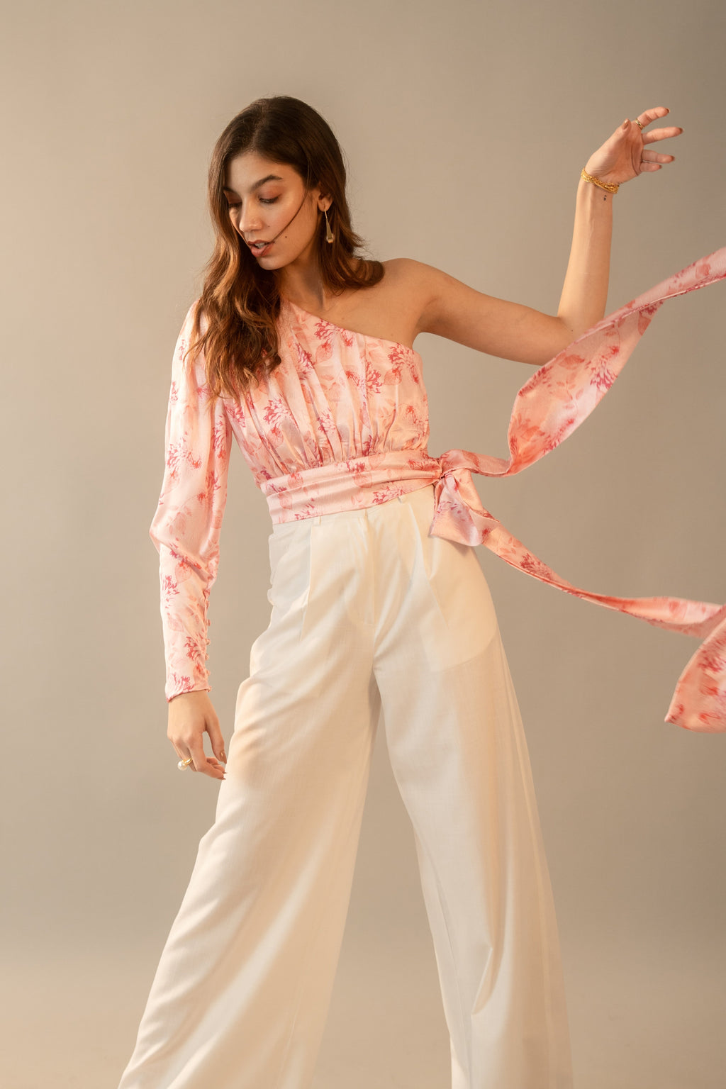 Moon Dahlia Satin Top In Pink