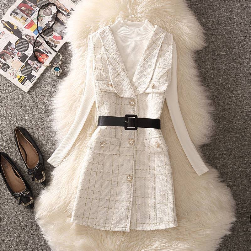 Aria Woolen Top And Tweed Dress Set