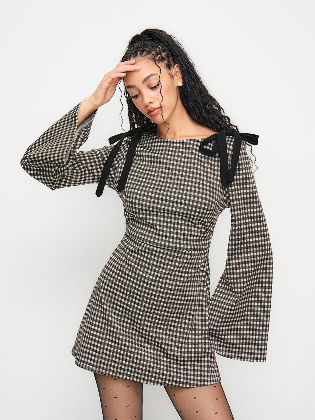 Noir Bow Gingham Mini Dress