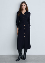 Navy Blue Draped Waist Midi Dress