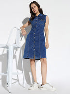 Sleeveless Denim Shirt Dress