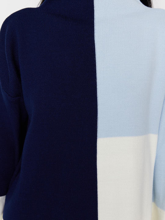 Colourblocked High Neck Pure Acrylic Pullover