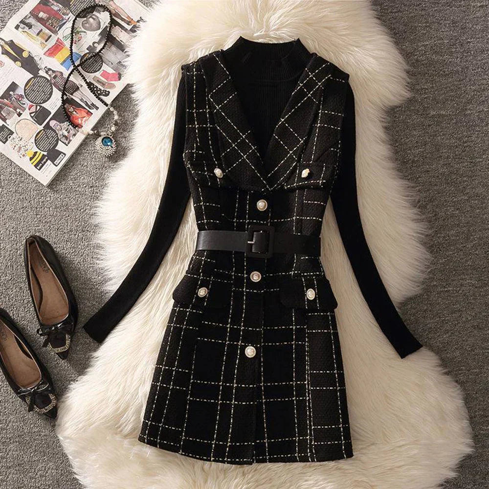 Aria Woolen Top And Tweed Dress Set
