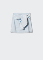 Knot Detail Chambray Straight Mini Skirt
