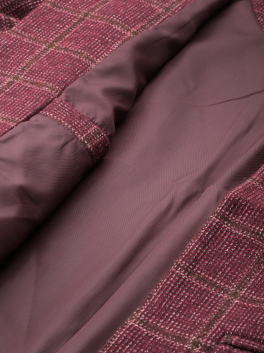 Checked Front-Open Blazer & Skirt Set