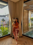 High-Slit Printed Sarong Swimsuit Ensemble