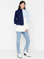 Colourblocked High Neck Pure Acrylic Pullover