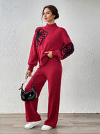 Solid Embroidered Pullover And Pants Set