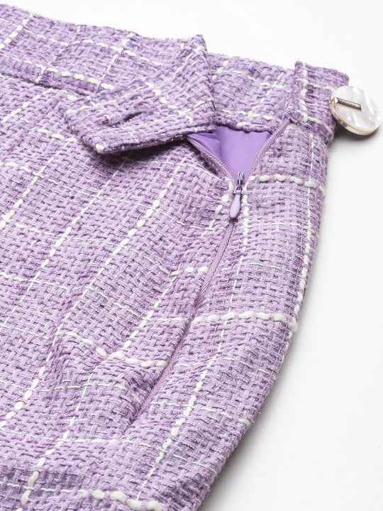 Lavender Checked Blazer & Skirt Set