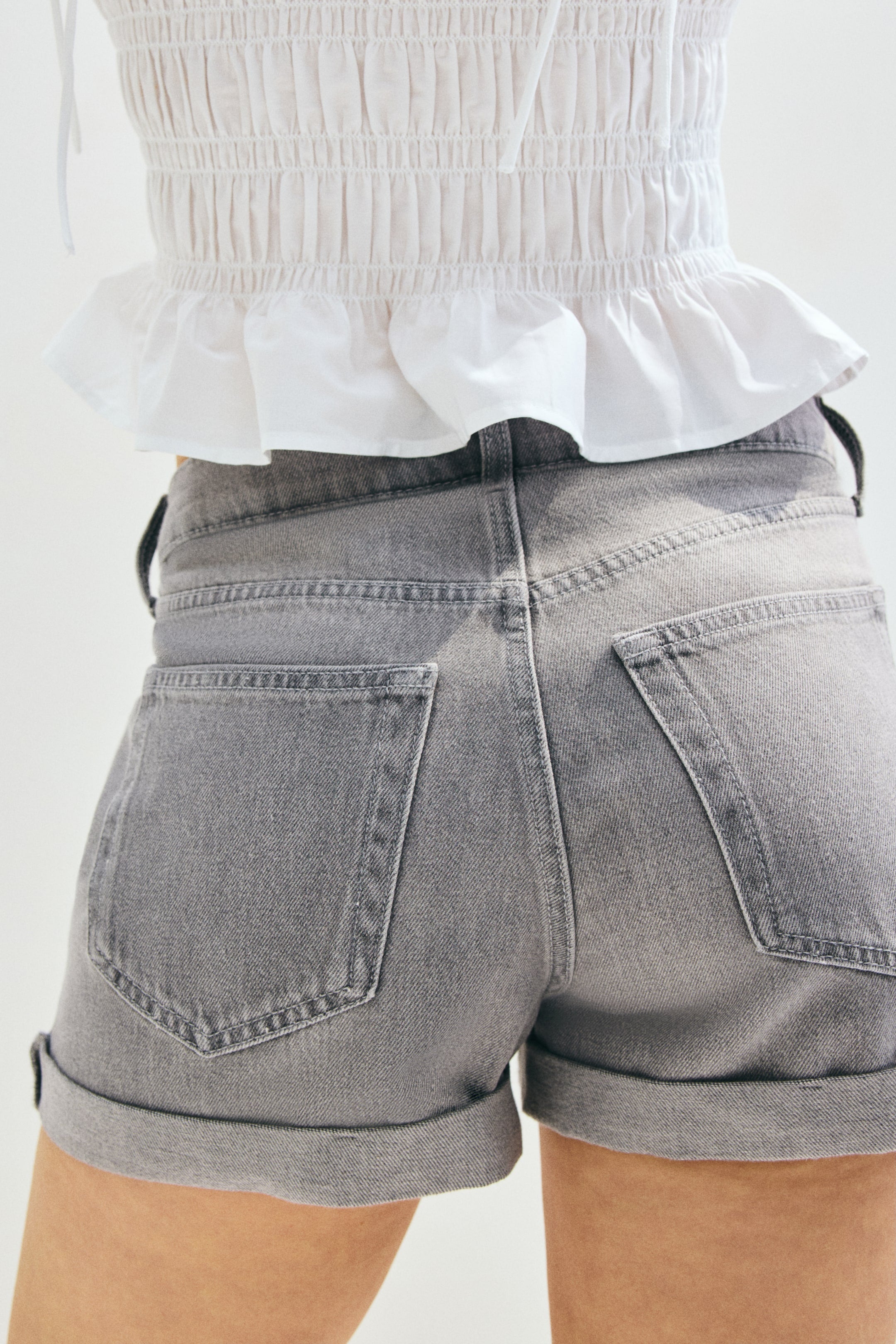 High Denim Shorts In Grey
