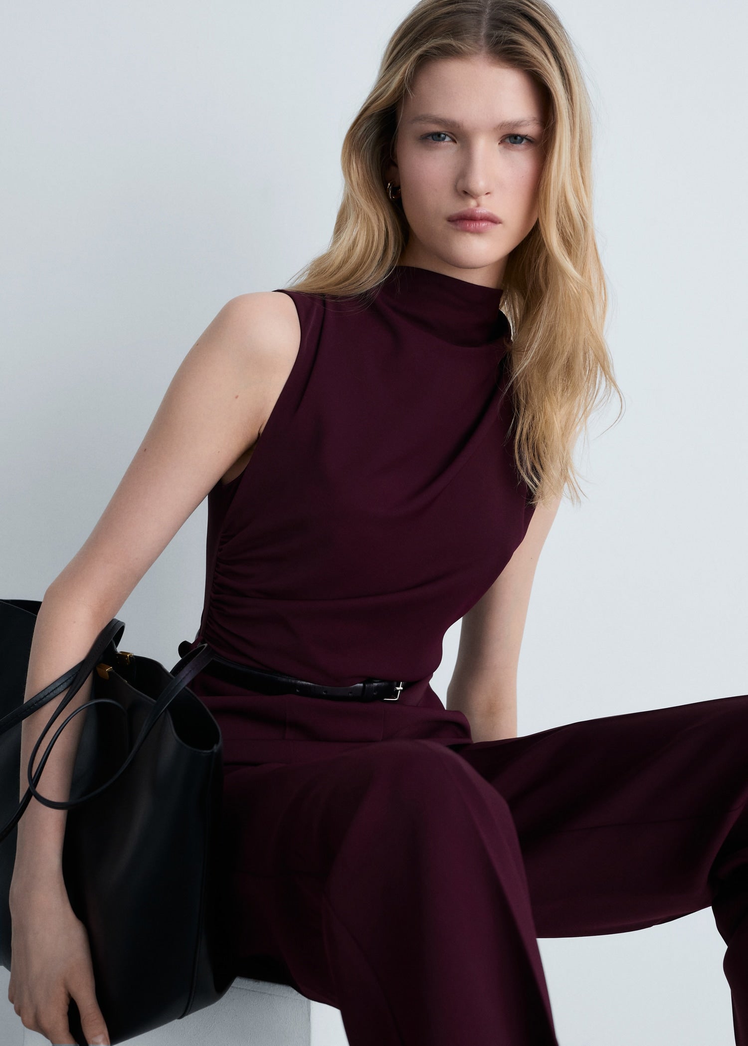 Stretch Fit Interlock Jumpsuit With Belt