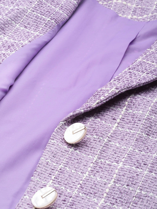 Lavender Checked Blazer & Skirt Set