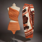 High-Slit Printed Sarong Swimsuit Ensemble