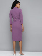 Lavender Notch Collar Belted Dress