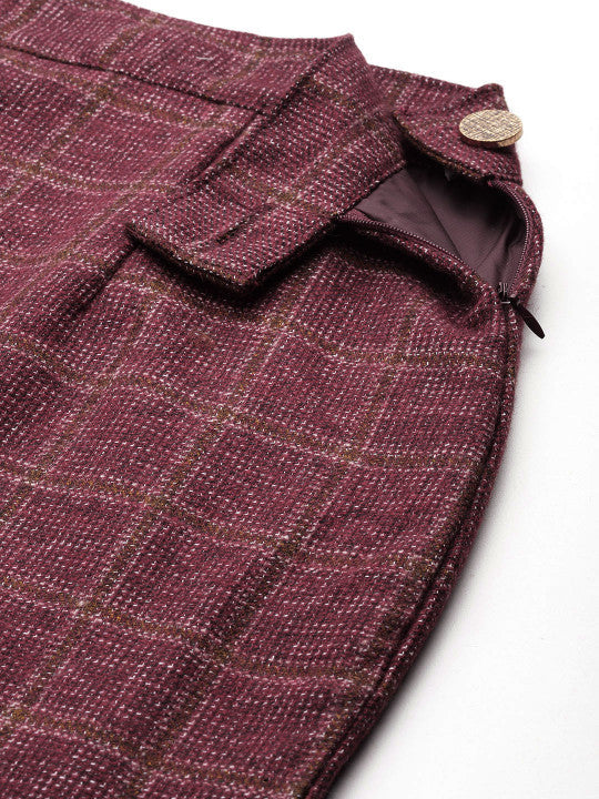 Checked Front-Open Blazer & Skirt Set