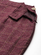Checked Front-Open Blazer & Skirt Set