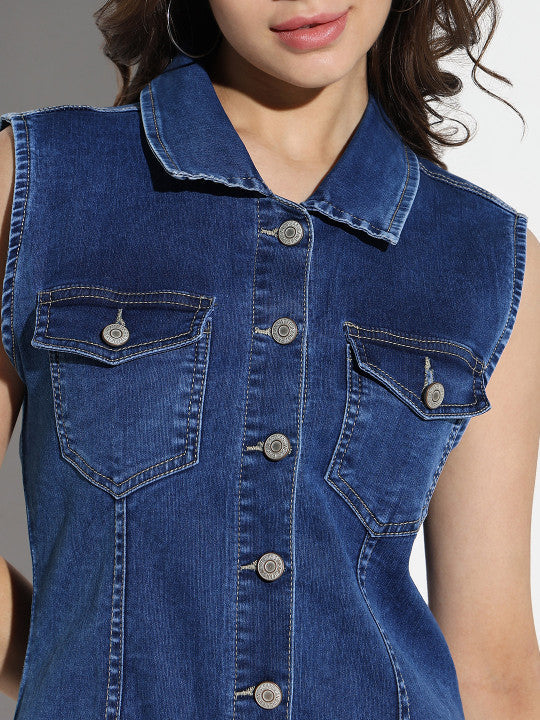 Sleeveless Denim Shirt Dress