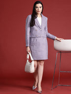 Lavender Checked Blazer & Skirt Set