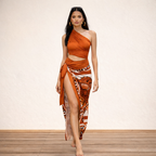 High-Slit Printed Sarong Swimsuit Ensemble