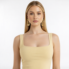 Yellow Square Neck Solid Sheath Dress