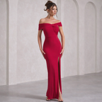 Crimson Grace Draped Evening Gown