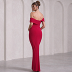 Crimson Grace Draped Evening Gown
