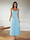 Cerulean Satin Slip Maxi Dress