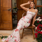 Floral Satin Mermaid Maxi Dress
