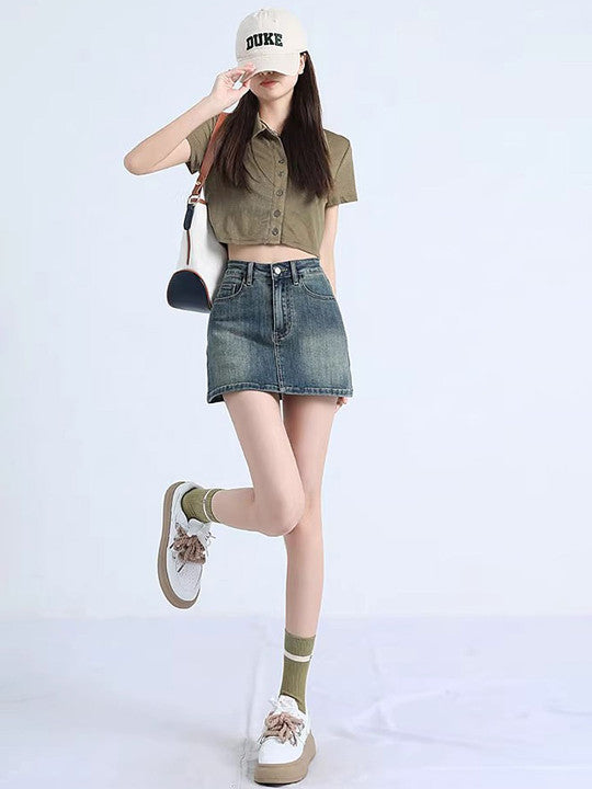 Denim Mini Divider Skirt