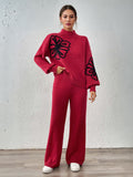 Solid Embroidered Pullover And Pants Set