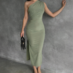 One Shoulder Strap Solid Bodycon Dress