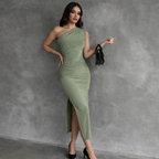 One Shoulder Strap Solid Bodycon Dress