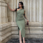 One Shoulder Strap Solid Bodycon Dress